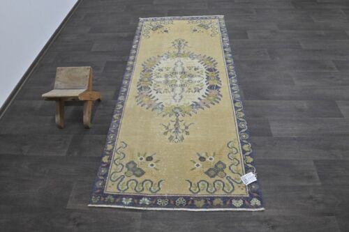 Tapis vintage turc Oushak 3x7 kilim tapis anatolien fait main décoration boho BEIGE - Photo 1/10