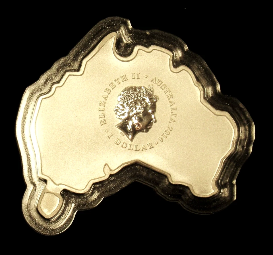 2014 Australiano Mappa a Forma Di 1oz .999 Argento Moneta Acqua Salata - Immagine 2 di 4