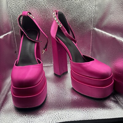 Pink women's party runway shoes round toe high heels women's sandals SHIPS  USA