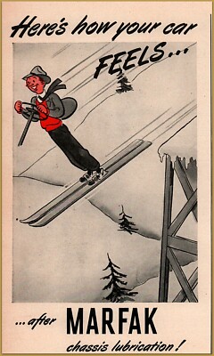 1944 Marfak Texaco High Jump Skier Comic Print Ad IN STORE VOLUME SALE 