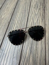 Gold Studded Round Sunglasses With Black Lenses  Red Temples