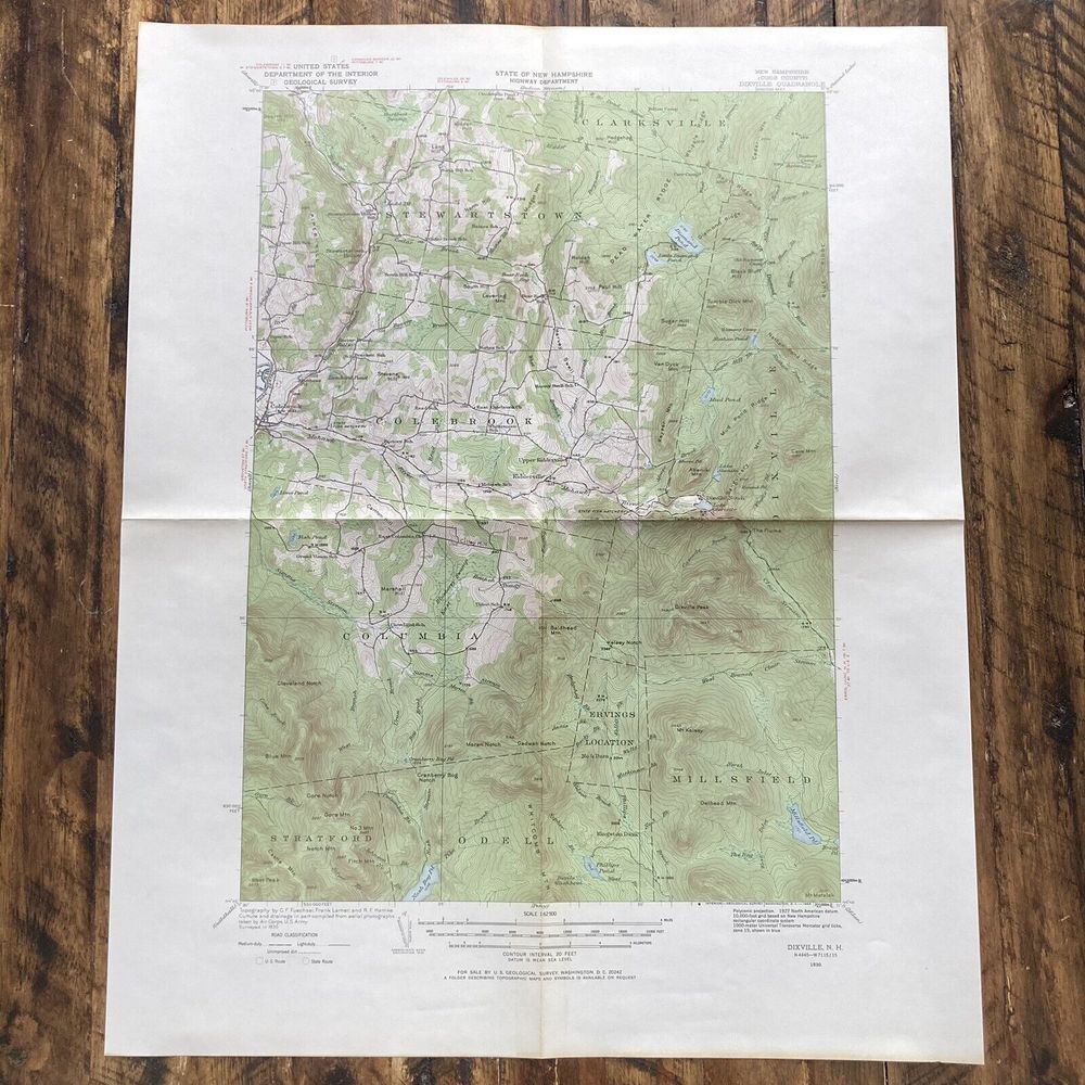 Dixville New Hampshire Vermont Quadrangle Vtg Topographic Map 1930 USGS USDI