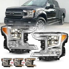 LED Sequential DRL Headlights For 2018-2020 Ford F 150 F-150 Chrome Lamps