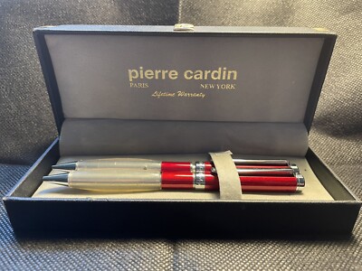 Vintage Pierre Cardin Pen Pencil Set Red Silver Design Paris New York  Case