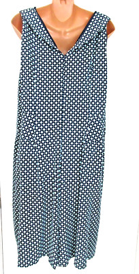 Lands' End WOMANS SZ 20 DRESS GRAPHIC LUXE KNIT ZIP BACK DRESS NAVY LT AQUA