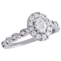 14K Zwei Ton Gold Ovaler SolitäR Diamant Halo Designer Verlobungsring 0,75 Ct.