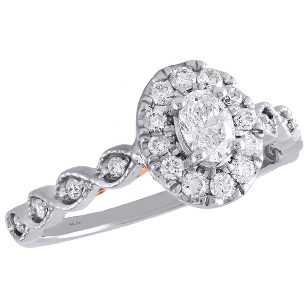 14K Zwei Ton Gold Ovaler SolitäR Diamant Halo Designer Verlobungsring 0,75 Ct.-image