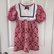 Janie and Jack Bradbury Red Rose Jacquard Eyelet Ruffle Dress Girls Size 6