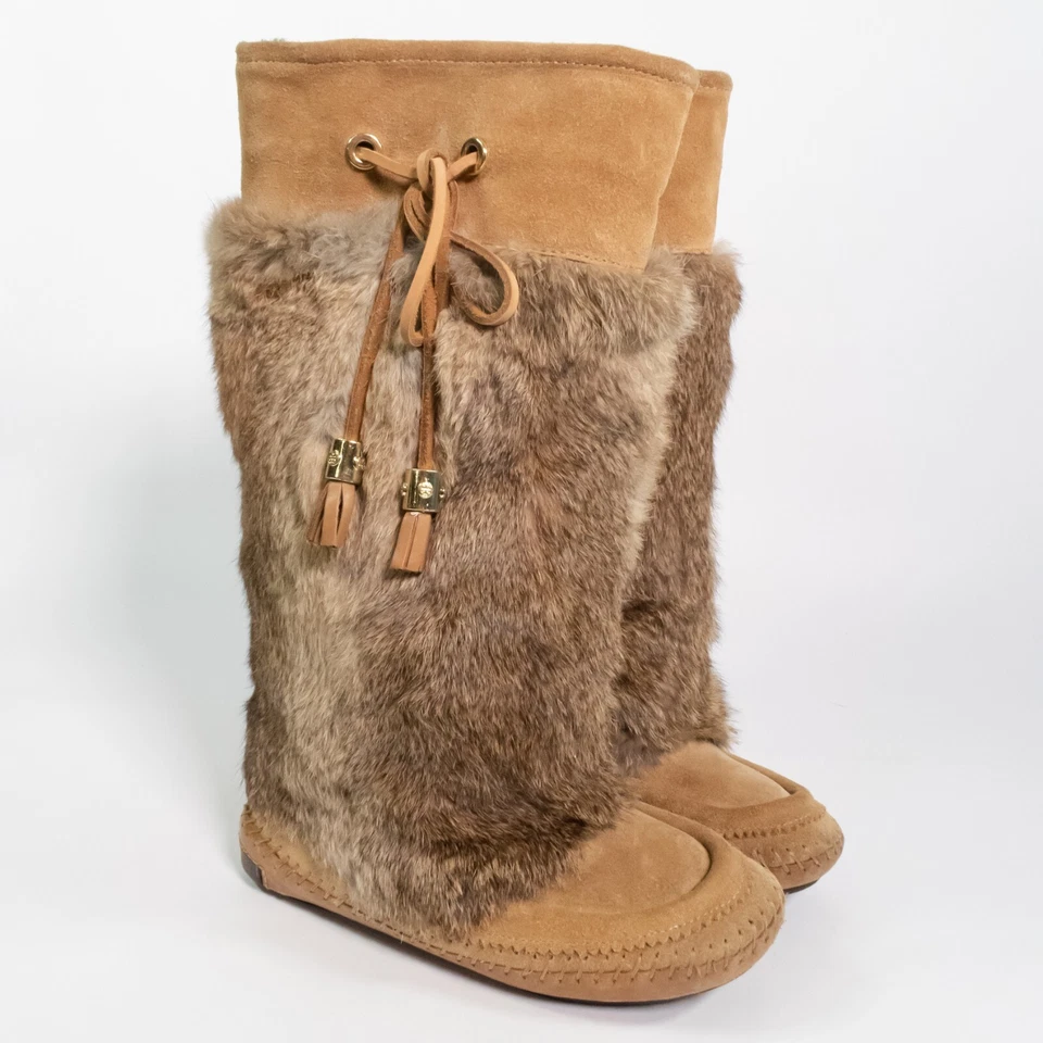 Tory Burch Brown Suede Fur Wrapped Tie Side Boots Women's Size 6 - Image 4 of 4