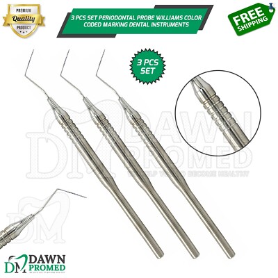 3 Pcs Set Periodontal Probe Williams Color Coded Marking Dental Instruments