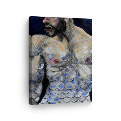 Sexy Man Portrait Watercolor And Crayon LGBT Half Nude Gay Canvas Wall sexy-man-portrait-watercolor-and-crayon-lgbt-half-nude-gay-canvas-wall