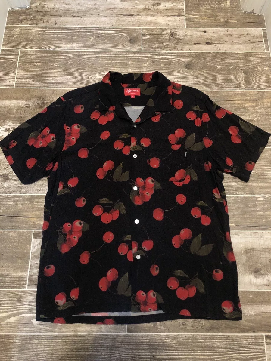 Supreme Cherry Rayon Black S/S Shirt SS19 Large Size L Button Up