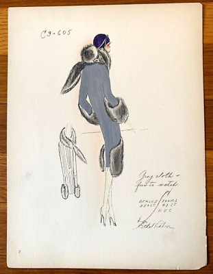 1920's ETHEL RABIN Vintage ART DECO Fashion Design Original Hand Colored Print