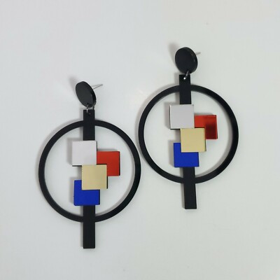 E0472 Multi Color Acrylic Circle Bar Rectangle Shape Dangle Cute Woman Earrings