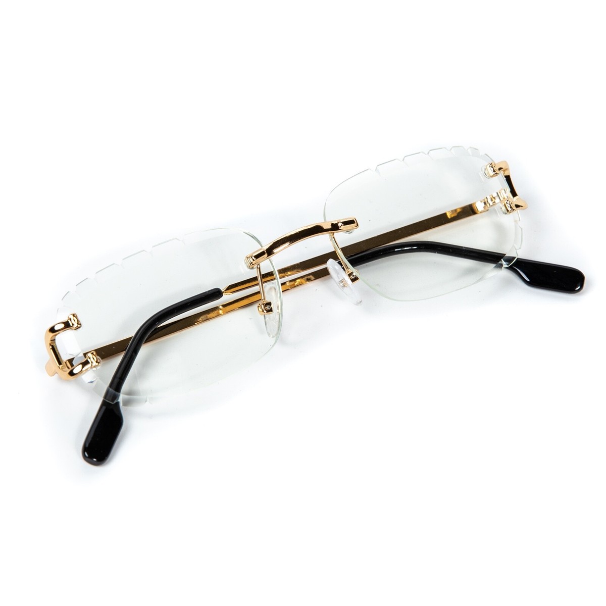 Men's Diamond Cut Gold Frame Clear Lens Rectangular Luxury Hip Hop