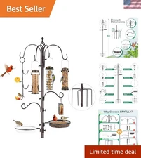 Bird Feeding Station Kit: Heavy-Duty Steel Pole with Multi-Feeder Hooks & Ele...