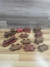 Hand Made Wooden 12 Piece Train Set W/ 2 Steam Engines Pre-Owned