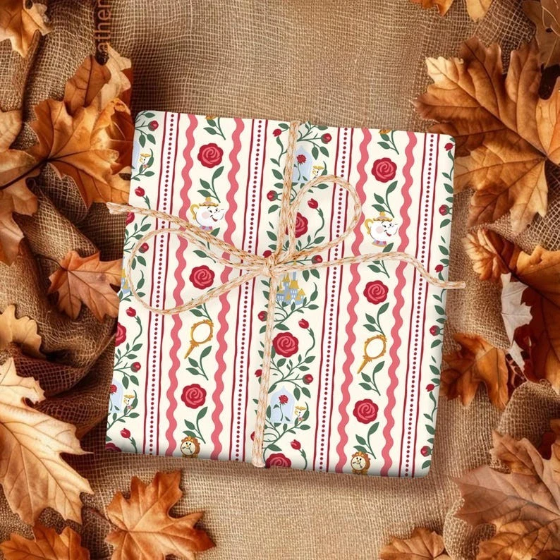 Beauty and the Beast Enchanted Rose Wrapping Paper, Princess Belle Gift Wrap - Image 3 of 4