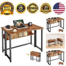 Folding Desk with Storage Shelf 31.5 Inch Foldable Computer Table