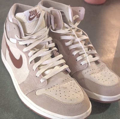 Nike Air Jordan 1 Zoom High Top Colorblock Beige/Brown Lace-Up Sneakers