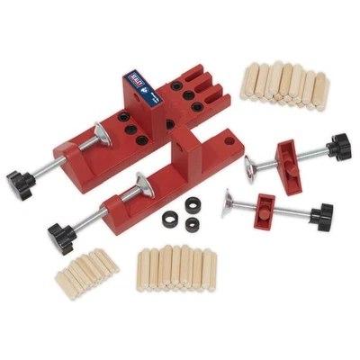 Sealey DJ01 Universal Dowelling Jig 6,8 & 10mm Dowel Holes & Clamps, Pins Set