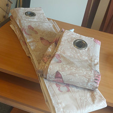Dunelm Eyelet Curtain Panels Thermal Lined Butterfly 167 x 137cm Beige Pink