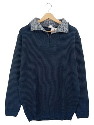 Conte Mancini Herren Strickpullover Pullover Blau Gr. 50 L Reißverschluss