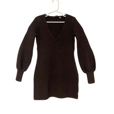 Elie Tahari Black 100% Merino Wool Sweater Dress long Balloon Sleeve Girls S