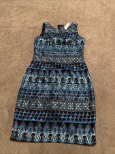 NEW White House Black Market Embroidered Sleeveless Sheath Dress 8 Blue Stripe