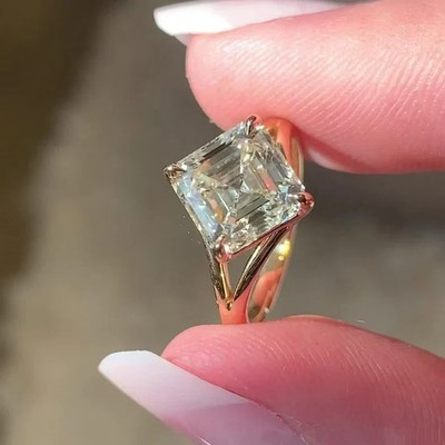 2 kt Asscher-Schliff Laborgefertigter Diamant Solitär Ehering 14 K Gelbgold FN