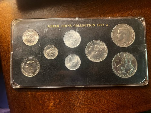 GREECE COINS 1973A,  8 COIN COMPLETE SET in case  - FINE TO VERY FINE CONDITION