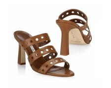 NWB Manolo Blahnik MERLINA Cutout 3-Strap Leather Mules, EUR 38/US 8  925 