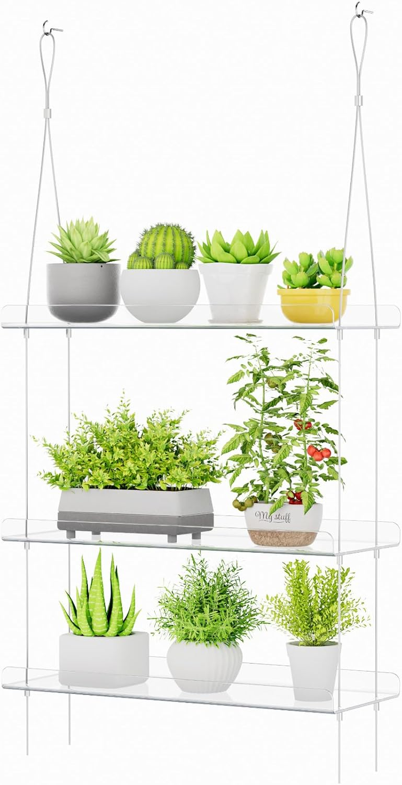 3-Tier Window Plant Shelves 38.1Cm, Acrylic Adjustable Hanging Floating Shelf, W