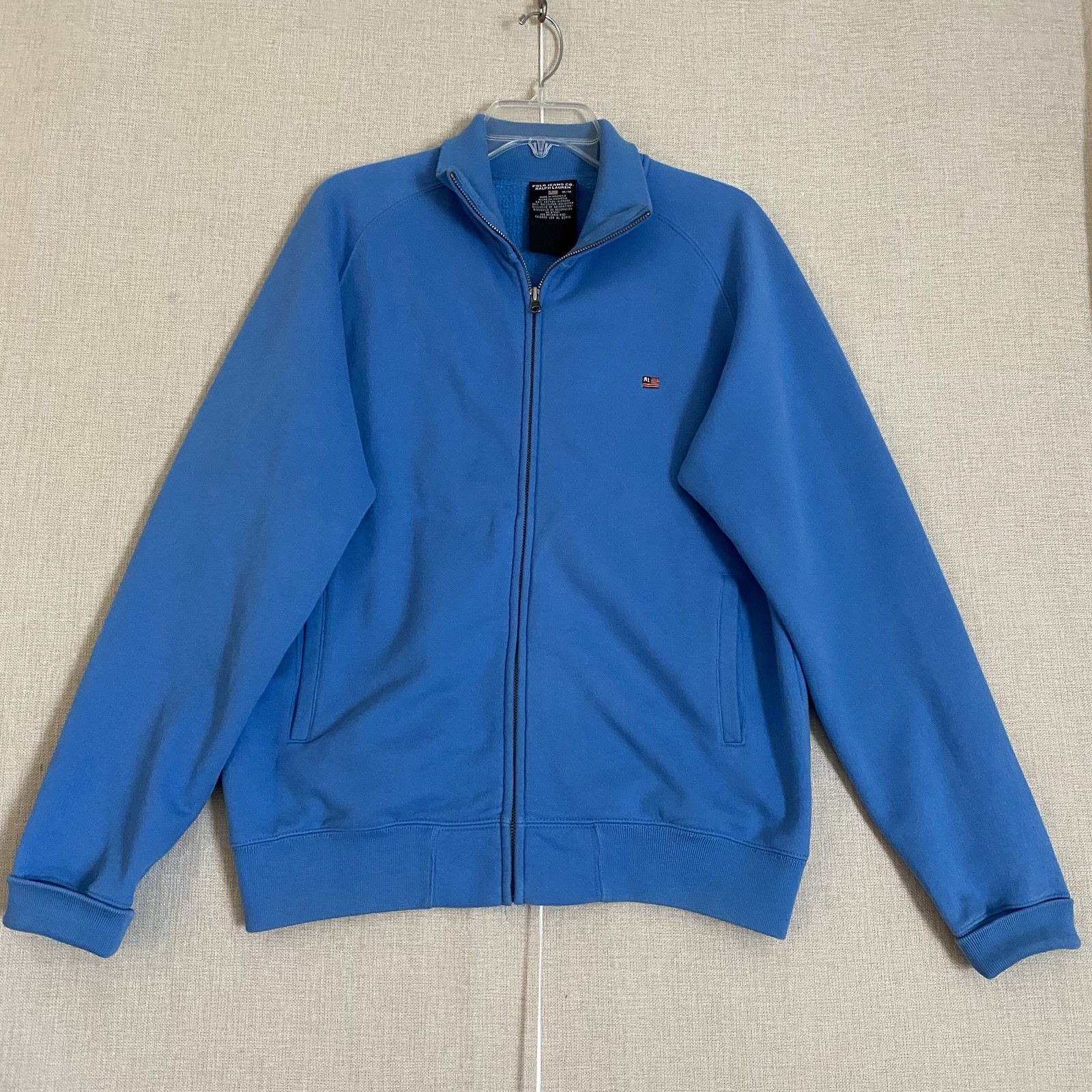 Vintage Polo Ralph Lauren Jacket Mens M Blue Fleece Sweater Sweatshirt Flag Logo