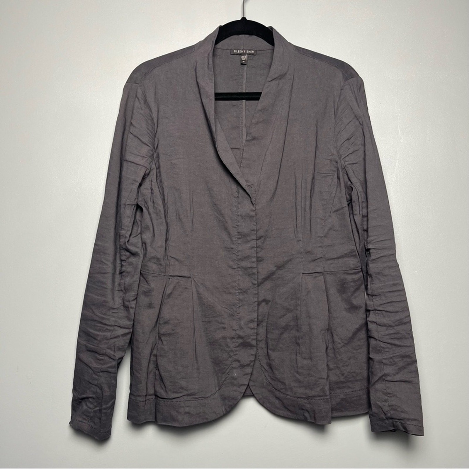 Eileen Fisher Linen Blend Zip Jacket Blazer Charcoal Gray Peplum Women's Size M