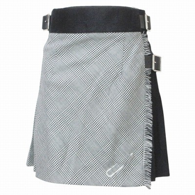 O'Neal Dublin Wool Pleated Wrap Mini Skirt Black White Check Frayed Trim Sizes S/M