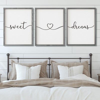 Houmury Set Of 3 Framed Farmhouse Sweet Dreams Sign 11X14 Above Bed Wall Decor