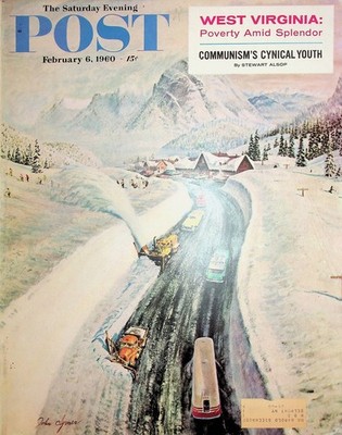 Original Feb 6, 1960 Saturday Evening Post Cover Only:Road after Heavy Snowfall