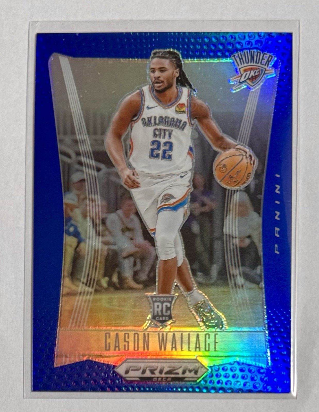 2023-24 PANINI PRIZM CASON WALLACE RC #146 ROOKIE DECA BLUE PRIZM /149 THUNDER