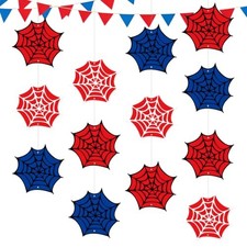 30 Pcs Spider Web Theme Party Hanging Decorations Set for Birthday Red, Blue