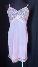 Vintage Kayser Pink Nylon Full Slip Dress Lace Bodice Size 36 USA Made