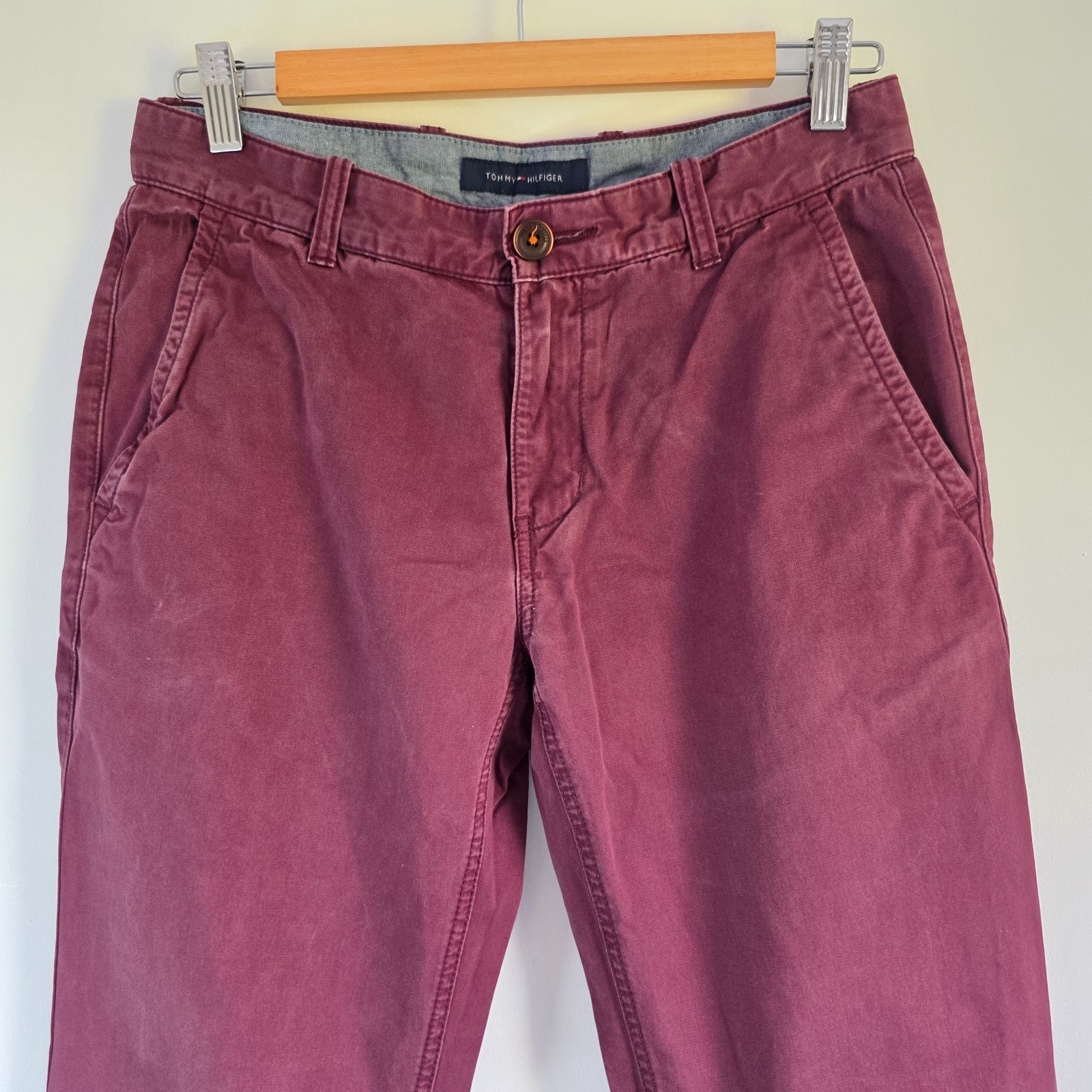 Tommy Hilfiger Chino Trousers W29 L29 Burgundy Red Men's Cotton Preppy image 2