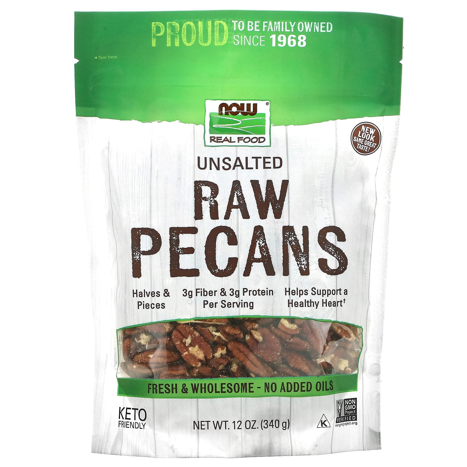 Now Foods Raw Pecans несоленый 12 унций 340 г без ГМО сырой веганский вегетарианский 3190₽