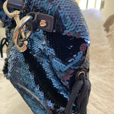 Coach Tote Poppy Sequin 2WAY Blue A4 with Charm Coach Poppy Blue