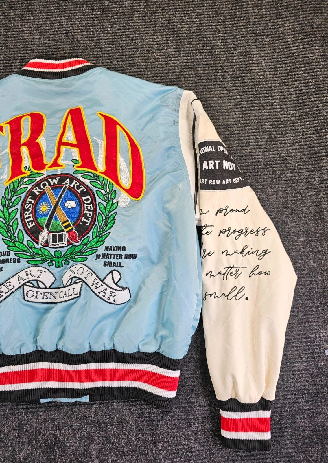 First Row Jacket Pen & Brush Varsity Jacket Mens Medium Sky Blue Quilted Lined - product detail image 9