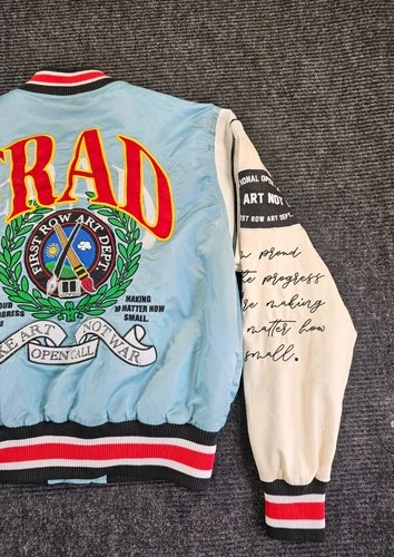 First Row Jacket Pen & Brush Varsity Jacket Mens Medium Sky Blue Quilted Lined image 9