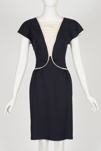 Valentino, Valentino 1980s/1990s Vintage Black & Cream Silk Evening Dress Sz M