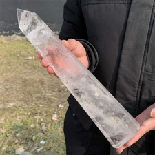 1.94LB Natural White Clear Quartz Obelisk Energy Crystal Point Wand Tower Reiki 