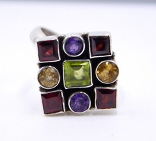 5.90 Gm 925 Sterling Silver Natural Multi Cut Gemstone Handmade Ring Size 8" US
