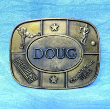 DOUG Belt Buckle Name Hersheys Chocolate Town USA Promo Vtg 70s Kinney Co.XTT325